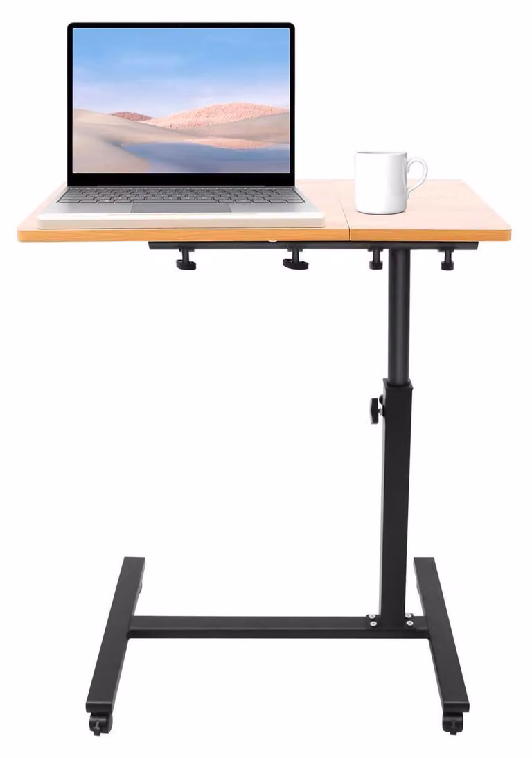 Tavolino regolabile in altezza per laptop, con rotelle, altezza da 58 a 90 cm, aspetto legno