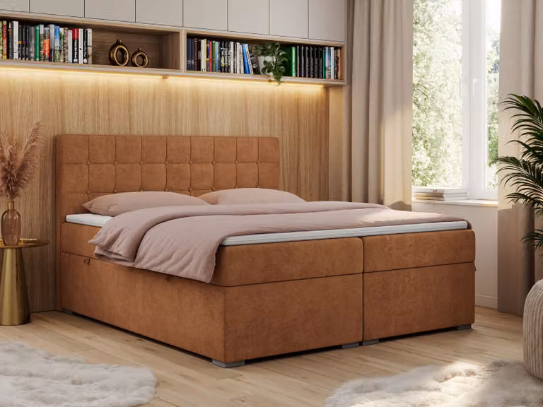 Letto boxspring, letto matrimoniale, letto imbottito con testiera, contenitore - CARMEN - 200x200 - Arancione - Struttura - H3