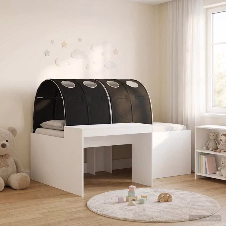 Maison Exclusive - Letto a soppalco con scrivania per bambini, confezione da 3 pezzi, bianco e nero