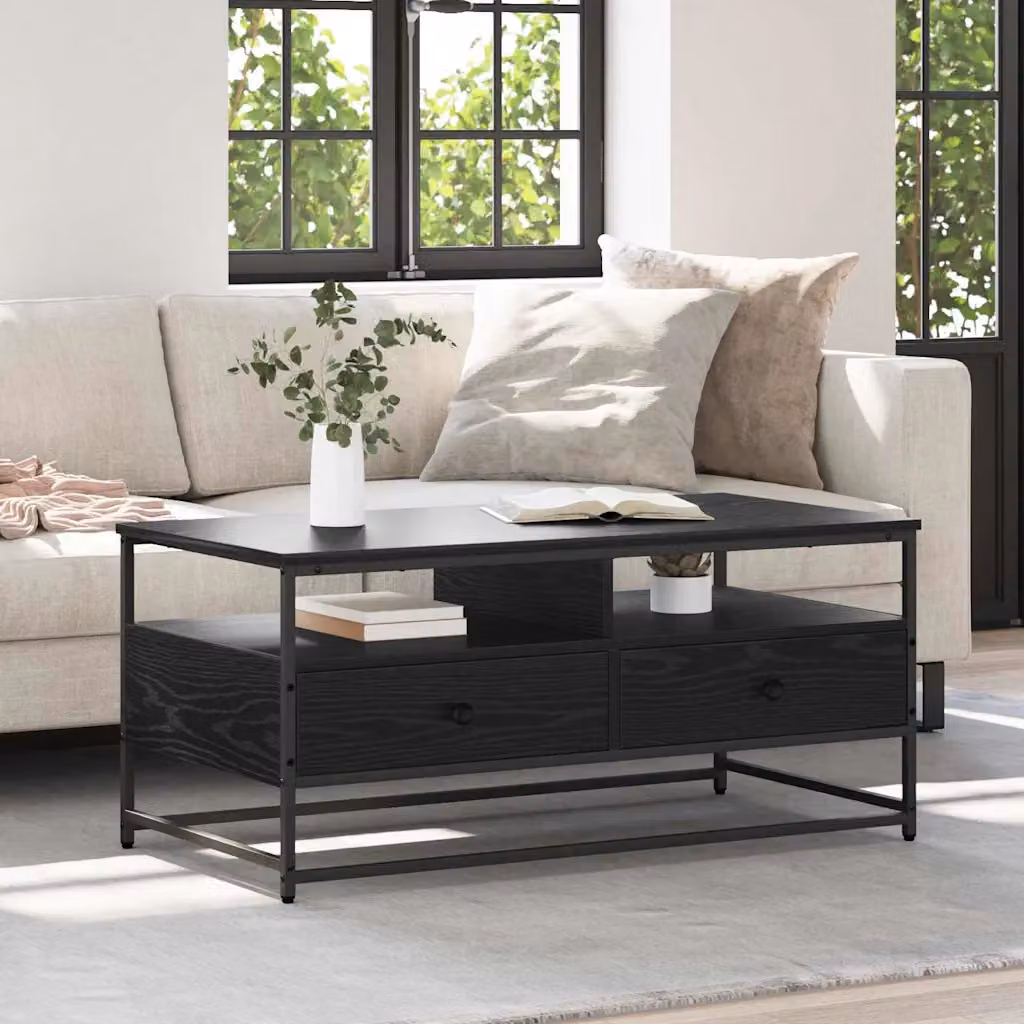 vidaXL Tavolino da salotto moderno in MDF e metallo, colore nero, L: 100 cm, P: 51 cm, H: 45 cm