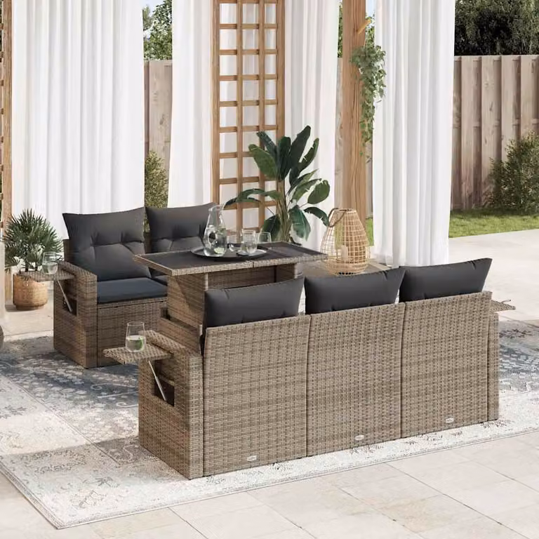 Set Divano da Giardino vidaXL 6 pz in Polyrattan Grigio con Cuscini