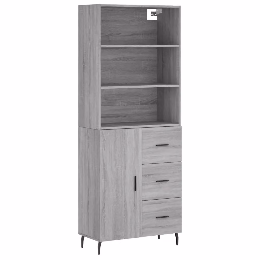 Credenza moderna vidaXL in legno e metallo, Grigio, L: 69,5 cm, P: 34 cm, H: 180 cm – 2