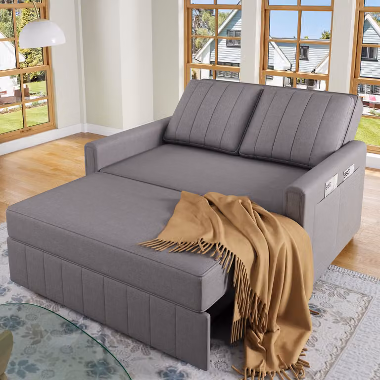 Divano letto multifunzionale, dimensioni 127x75x94 cm, divano a due posti con funzione letto, schienale regolabile, ideale per piccoli spazi e residence