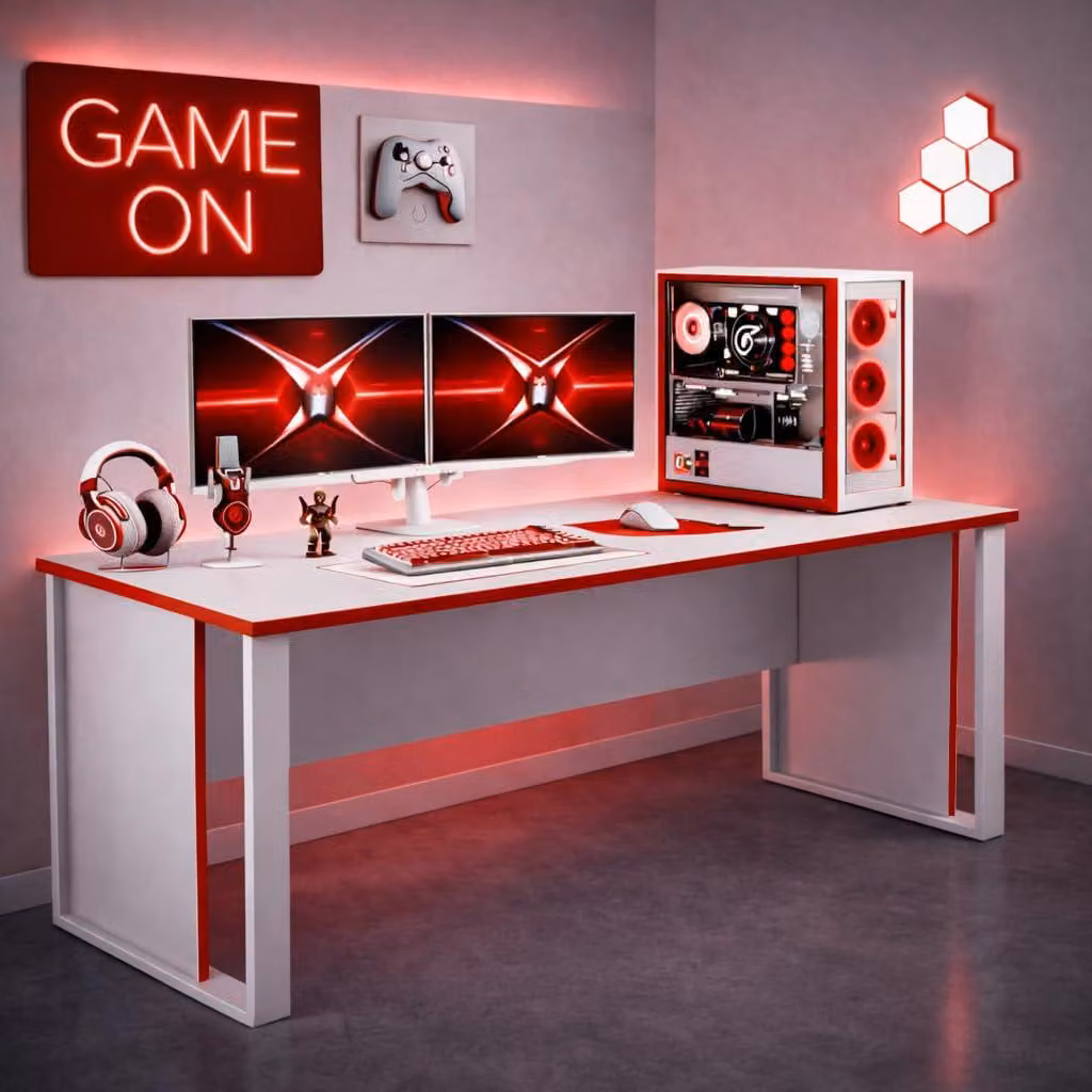 Homidea Vortex, scrivania da gaming da 150 cm – Scrivania ergonomica per giocatori con struttura robusta, ideale per configurazioni da gaming, tavolo per computer adatto a camere da letto