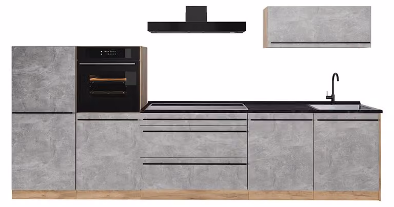 Cucina componibile Vicco R-Line Calcestruzzo/Rovere dorato 340 cm senza piano di lavoro, Model 67300
