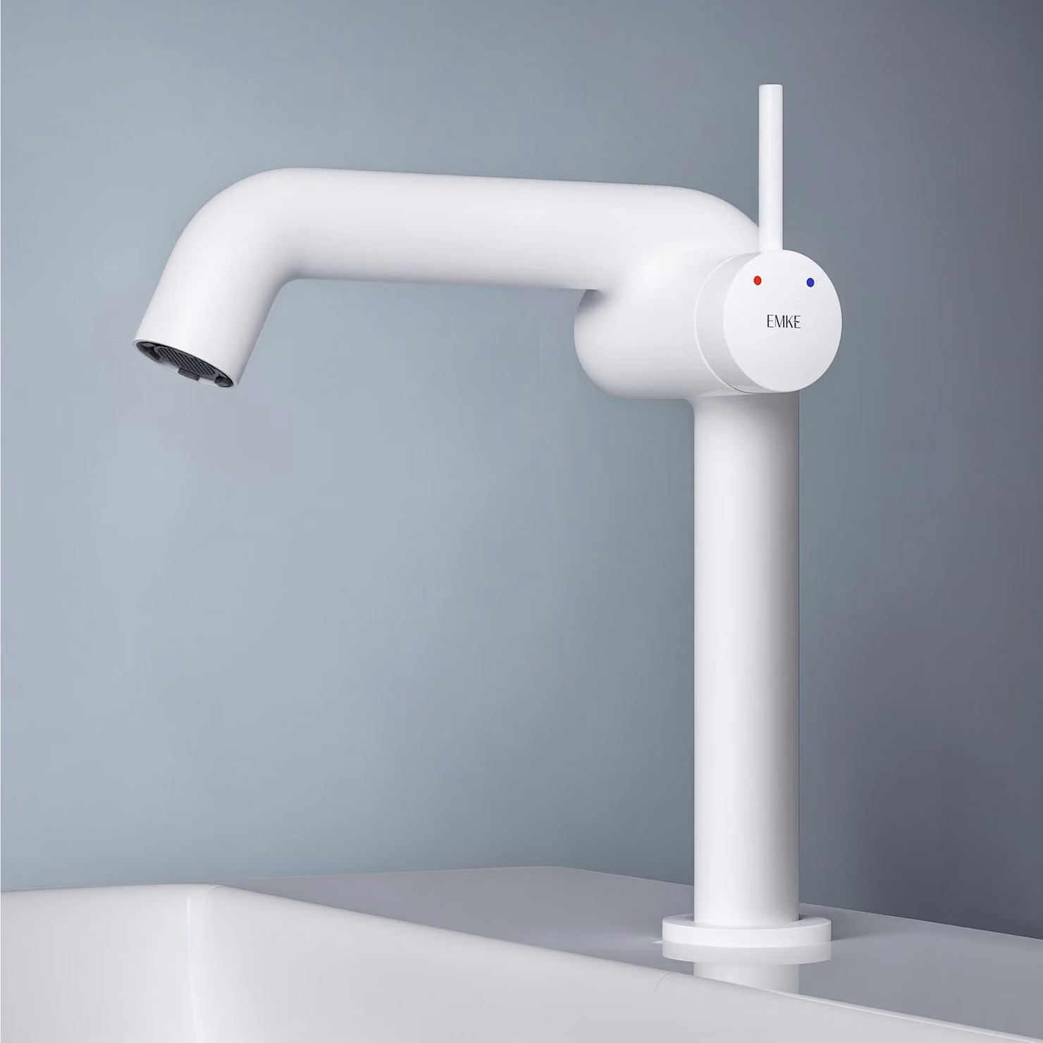 EMKE Miscelatore monocomando per lavabo, Rubinetti per bagno 222x200x76mm G3/9", Risparmio d'acqua, Protezione anticorrosione, Ottone senza piombo, Bianco opaco