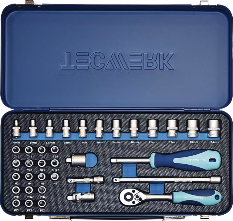 Set di chiavi a bussola da 36 pezzi, 1/4", misure 4-14 mm, numero di denti 20, esagono