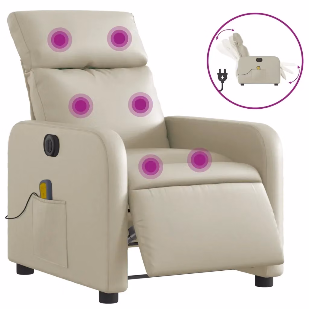 Poltrona Massaggiante Elettrica Reclinabile vidaXL in Similpelle Beige – 2