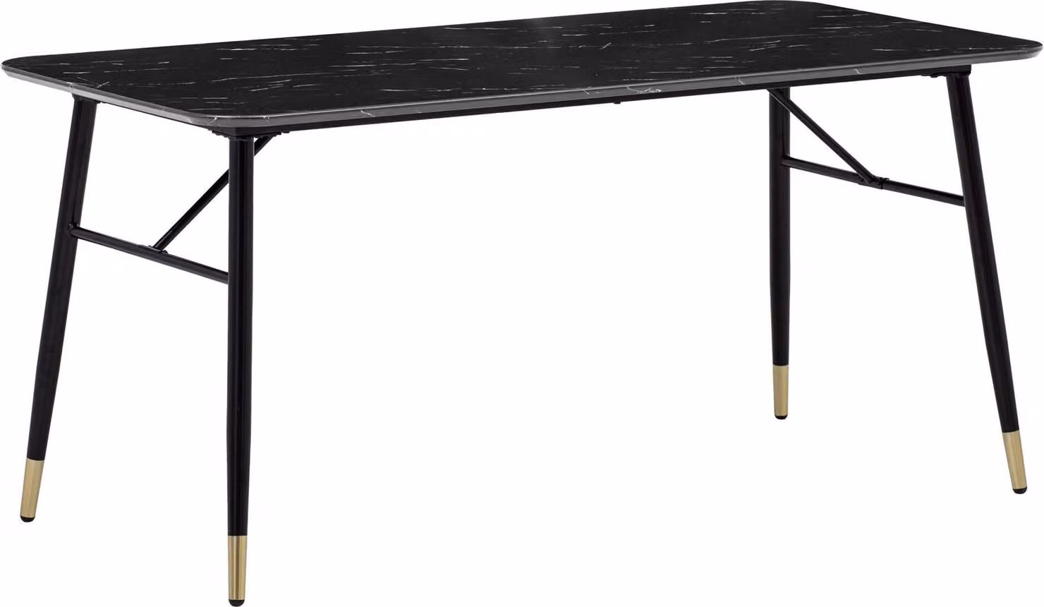 Tavolo da pranzo 200x90x76 cm tavolo da pranzo nero in marmo look moderno, tavolo da cucina grande, tavolo da pranzo rettangolare, tavolo da sala da pranzo con gambe in metallo | Wohnling