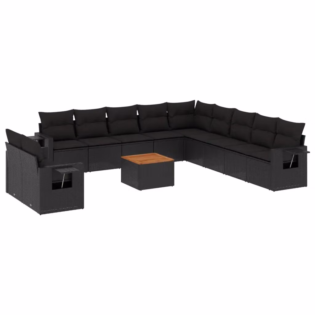 Set di divani da giardino VIDAXL a forma di L in polyrattan nero con cuscini, 12 pezzi – 2