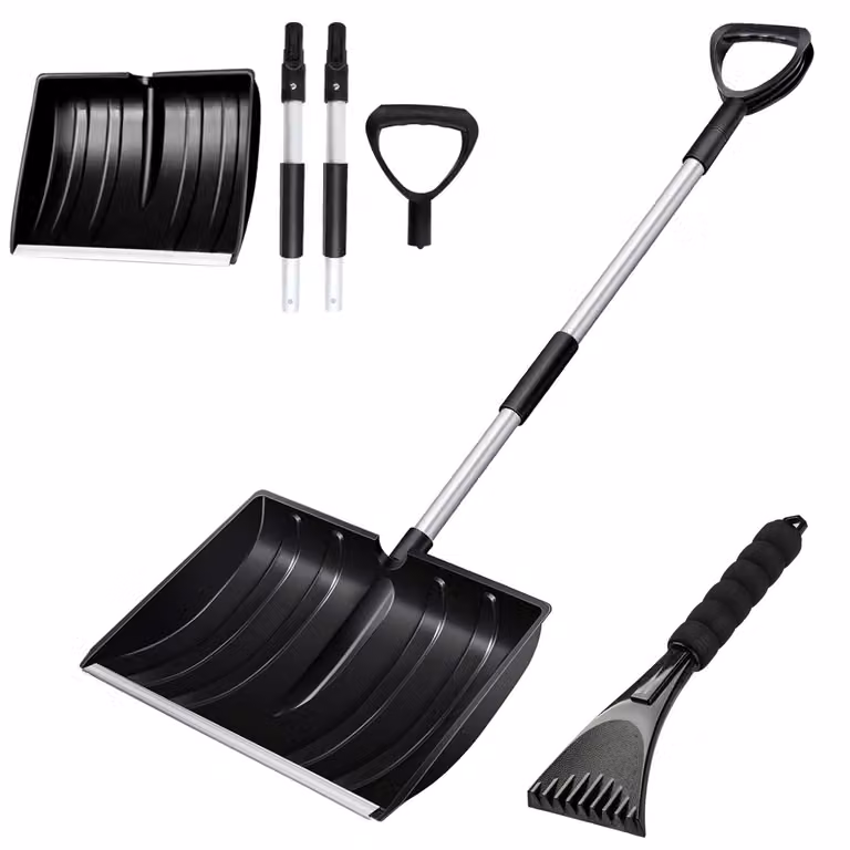 Pala da neve di grandi dimensioni - Manico ergonomico - Leggera - Realizzata in lega di alluminio - Smontabile - 41 x 31,5 cm - Spazzaneve