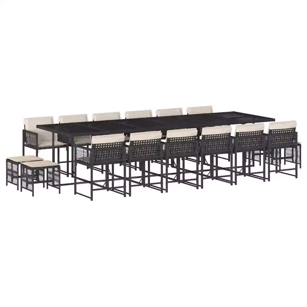 Set da pranzo da giardino vidaXL in polyrattan nero con cuscini e tavolo in vetro, 17 pezzi – 2