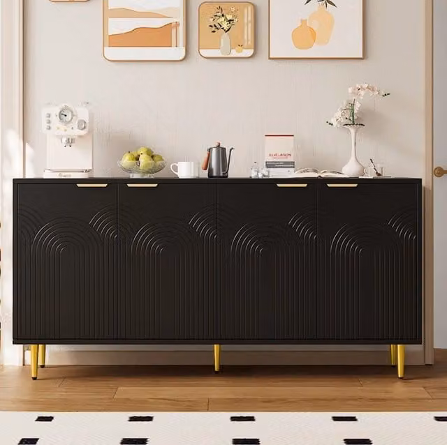 Credenza a 4 ante con ripiani regolabili in MDF e truciolare; 160x40x80 cm; nera