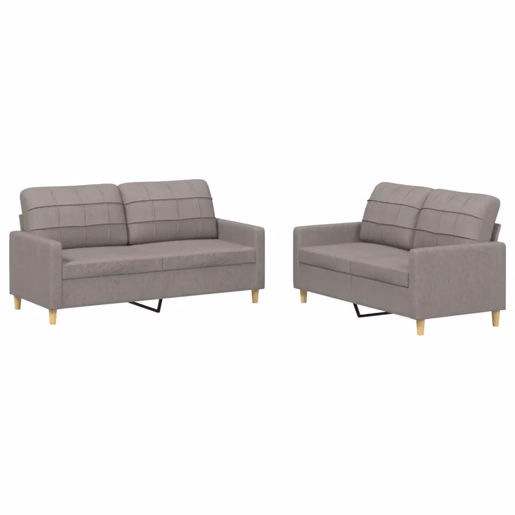 Set di 2 Divani Moderni vidaXL in Tessuto con Cuscini, Colore Grigio/Beige – 2