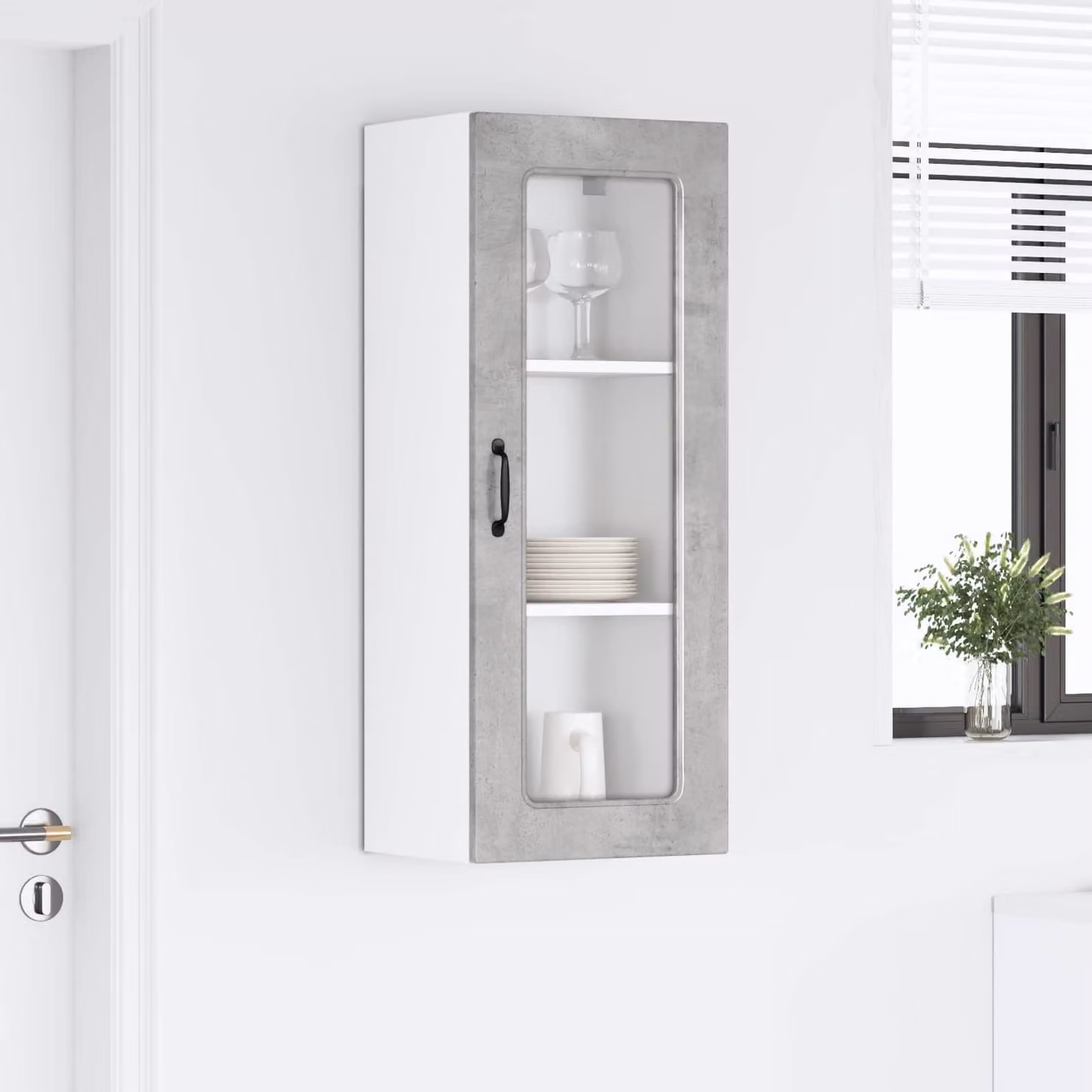 vidaXL Pensile da cucina Kalmar moderno con ante in vetro, Grigio, L: 40 cm, P: 31 cm, H: 100 cm