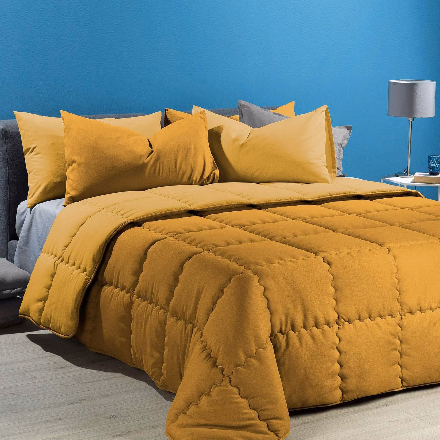 Copertura per piumino in microfibra, adatta per letto matrimoniale francese, color oro, dimensioni 220x265 cm