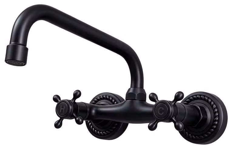 Miscelatore da cucina, montaggio a parete, nero, girevole a 180°, in ottone, 27 cm