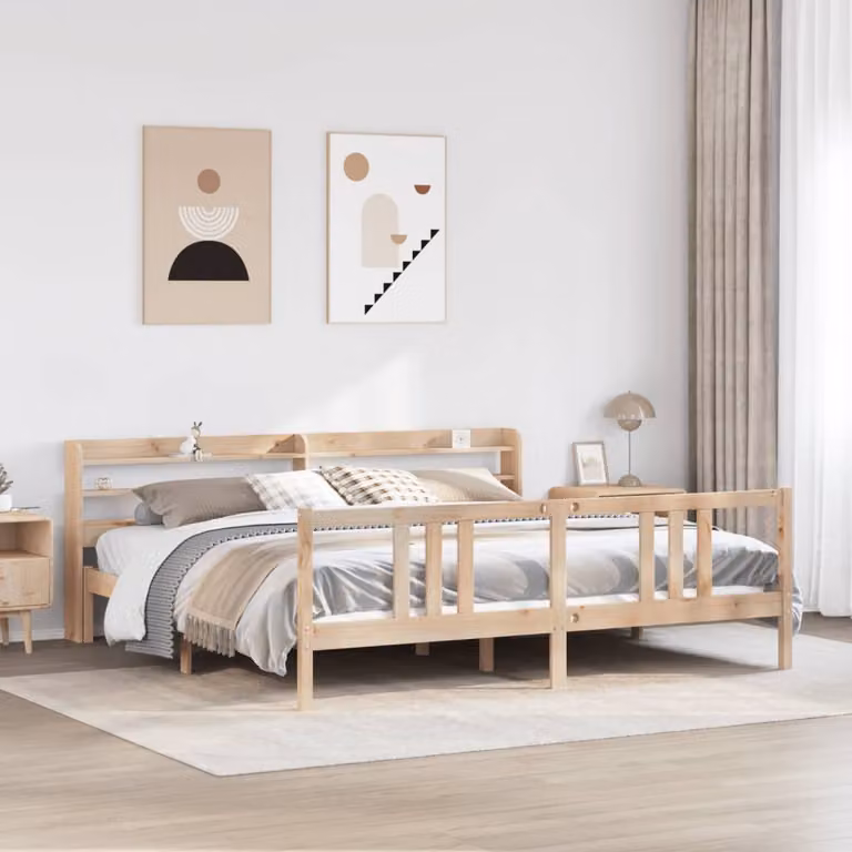 vidaXL Giroletto con Testiera in Legno Massello di Pino, Colore Marrone, L/P: 200 x 200 cm