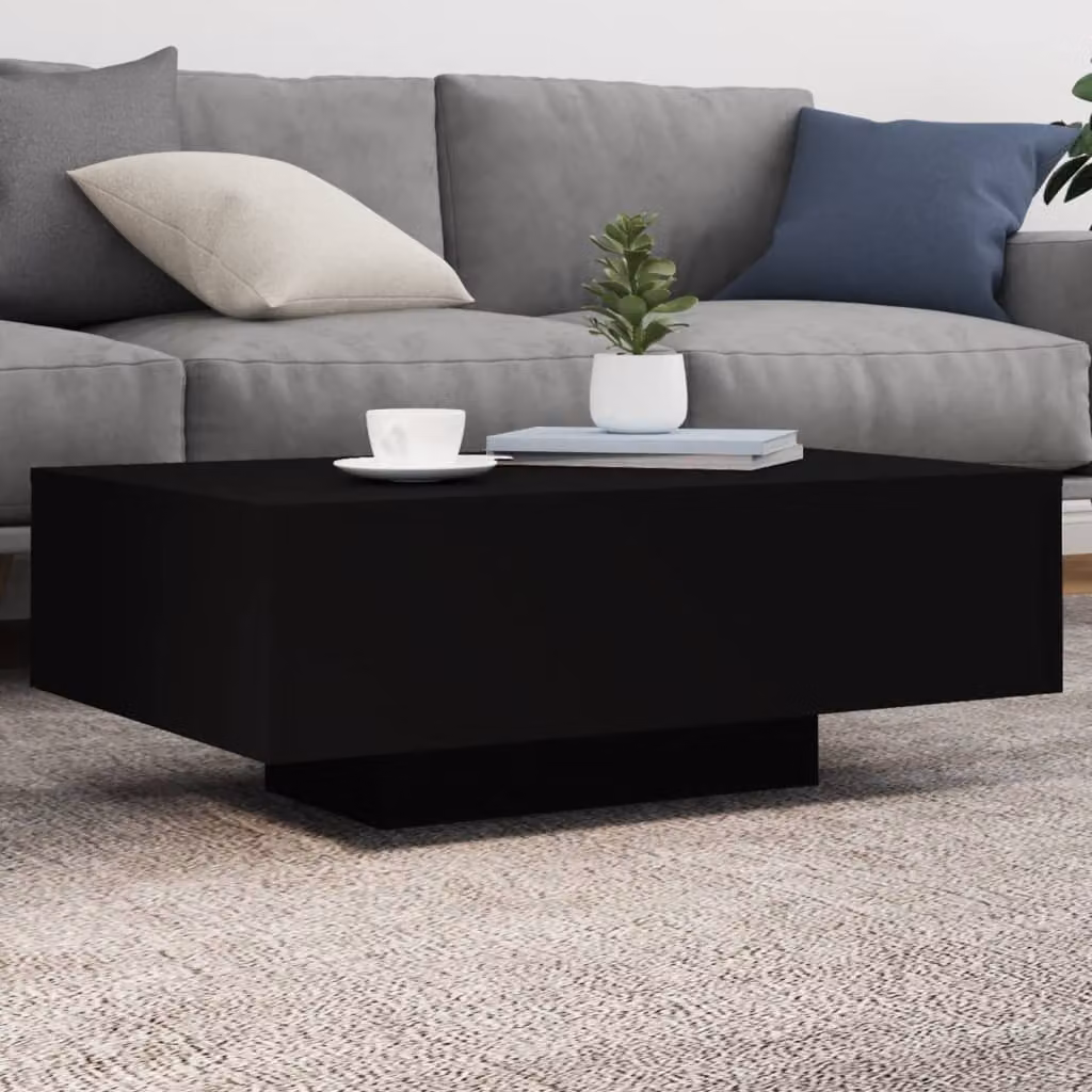 vidaXL Tavolino da Soggiorno Moderno con Luci LED Nero L: 85 cm, P: 55 cm, H: 31 cm