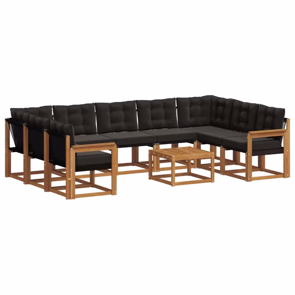 Set di divani da esterno a L vidaXL in legno di acacia con tavolino da caffè, colore marrone e nero – 2
