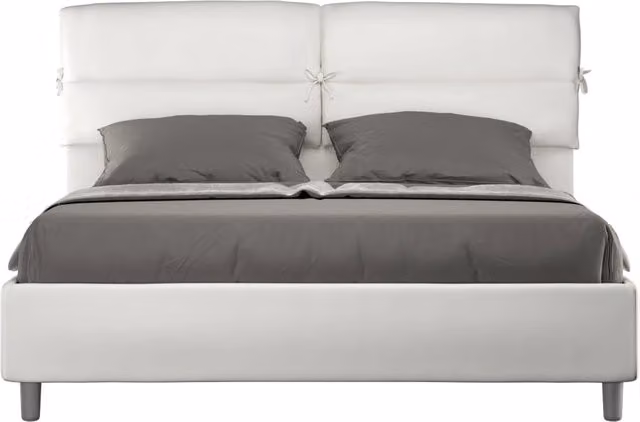 Letto Matrimoniale Moderno GIORDANOSHOP con Contenitore a Alzata e Rivestimento in Finta Pelle Bianco L: 170 cm, P: 200 cm, H: 110 cm – 1