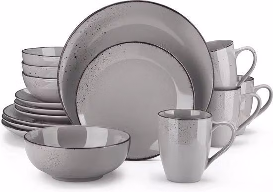 Servizio da pranzo Vancasso in ceramica stile vintage, 16 pezzi per 4 persone, colori rosa e grigio