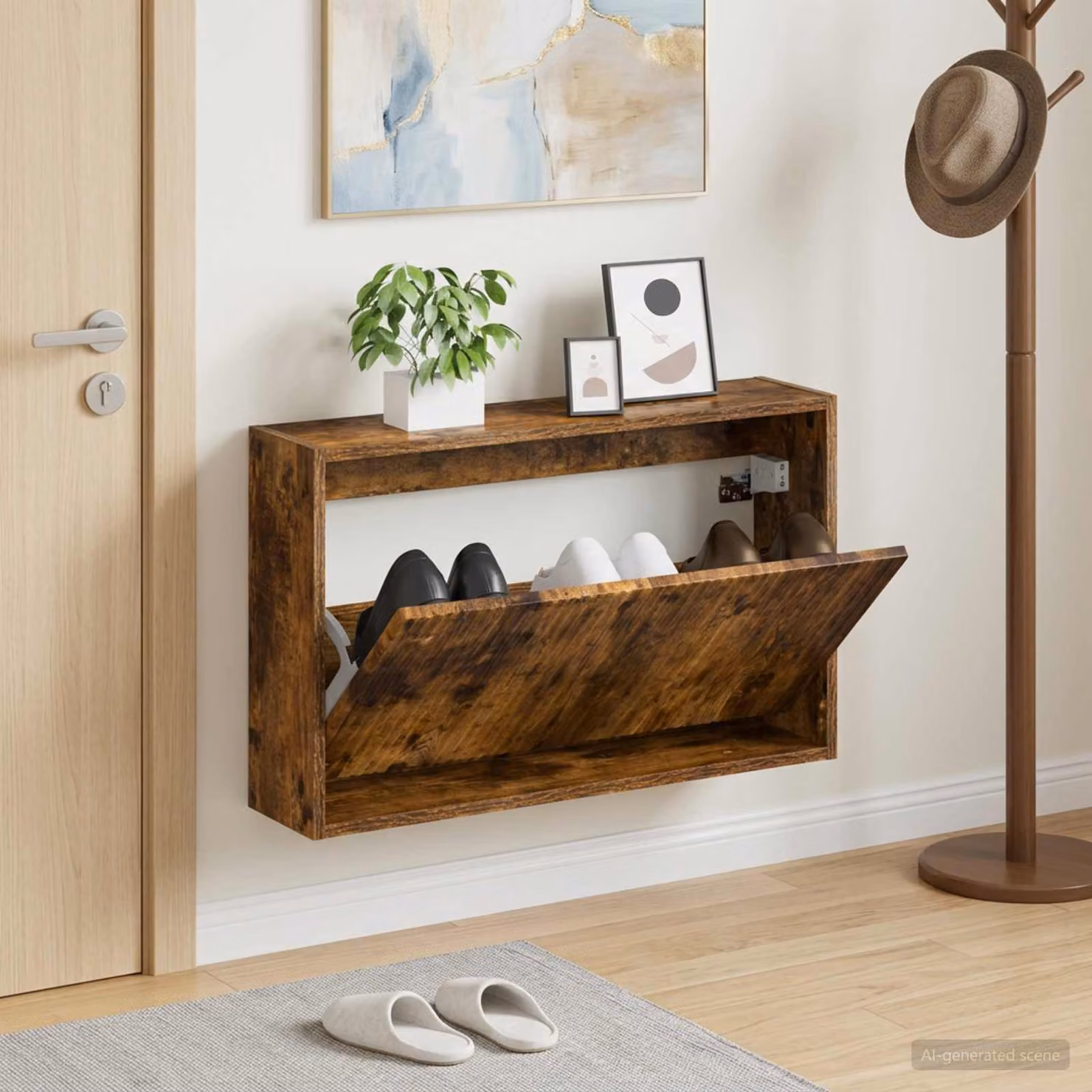vidaXL Mobiletto per Scarpe da Muro ARNHEM Moderno in Rovere Fumo L: 71 cm, P: 43 cm, H: 17 cm