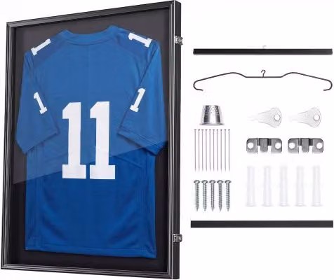 VEVOR Cornice per Maglie Sportive in Legno e PC Trasparente con Protezione UV, Espositore da Appendere per Calcio, Basket e Baseball, Colore Nero, L 70 cm x H 90 cm