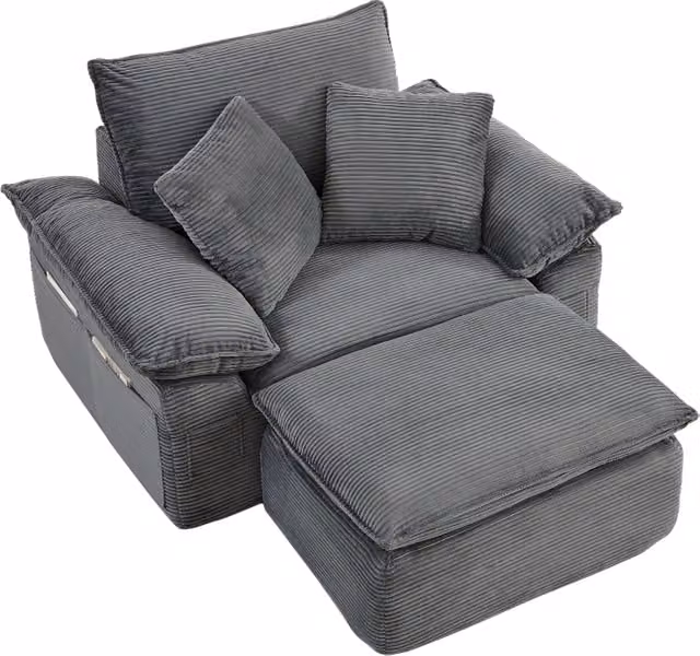 Divano modulare da pavimento con poggiapiedi e tasche, senza montaggio, tessuto grigio chiaro, 156×125×65 cm