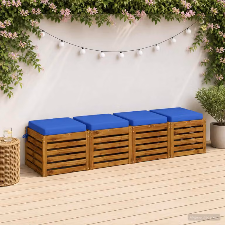 Set di 4 cuscini per sedia quadrati vidaXL in poliestere blu con rivestimento lavabile e resistente ai raggi UV