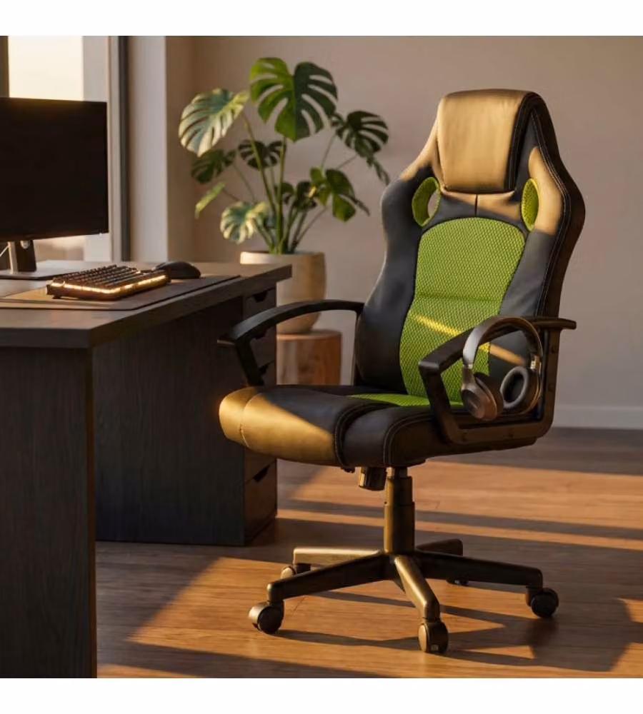 Poltrona Gaming Cosma Uncharted Verde e Nera con Braccioli L: 61 cm, P: 65 cm, H: 104 cm – 1