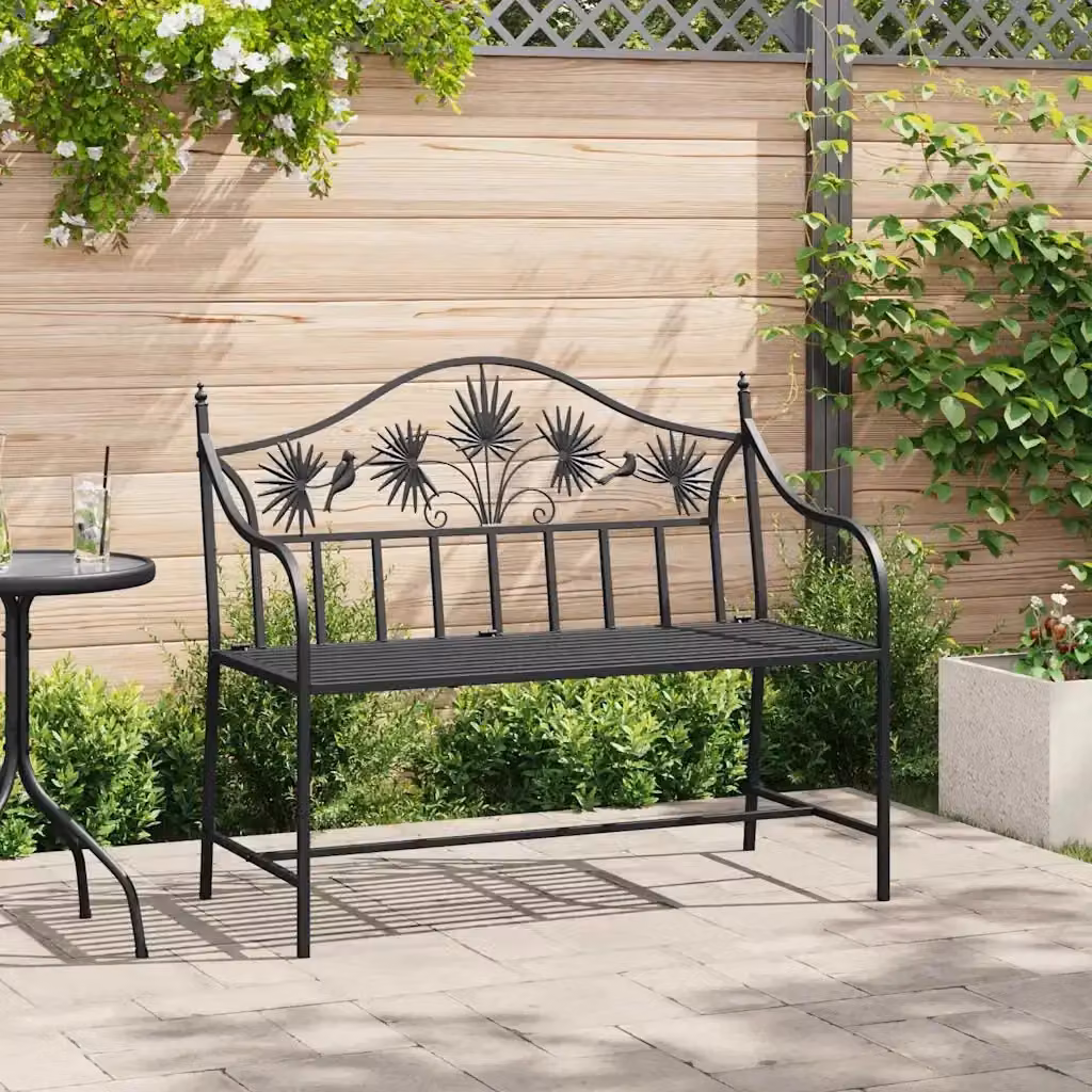 Panchina da giardino moderna in acciaio nero con braccioli L/P/H: 104 x 52,5 x 89 cm – 2