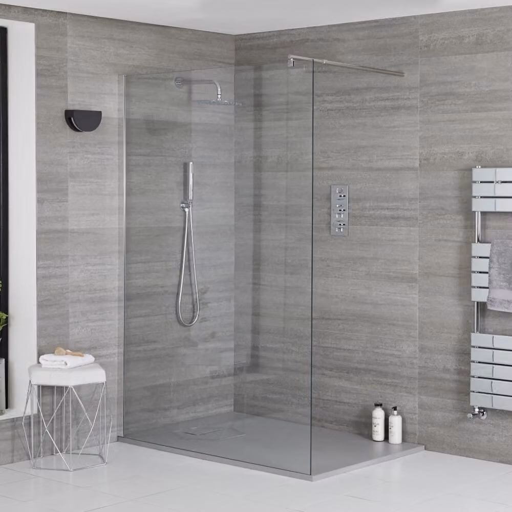 Doccia Walk-In con Parete e Piatto Doccia Ardesia - 800mm x 800mm - Piatto Doccia Grigio Chiaro