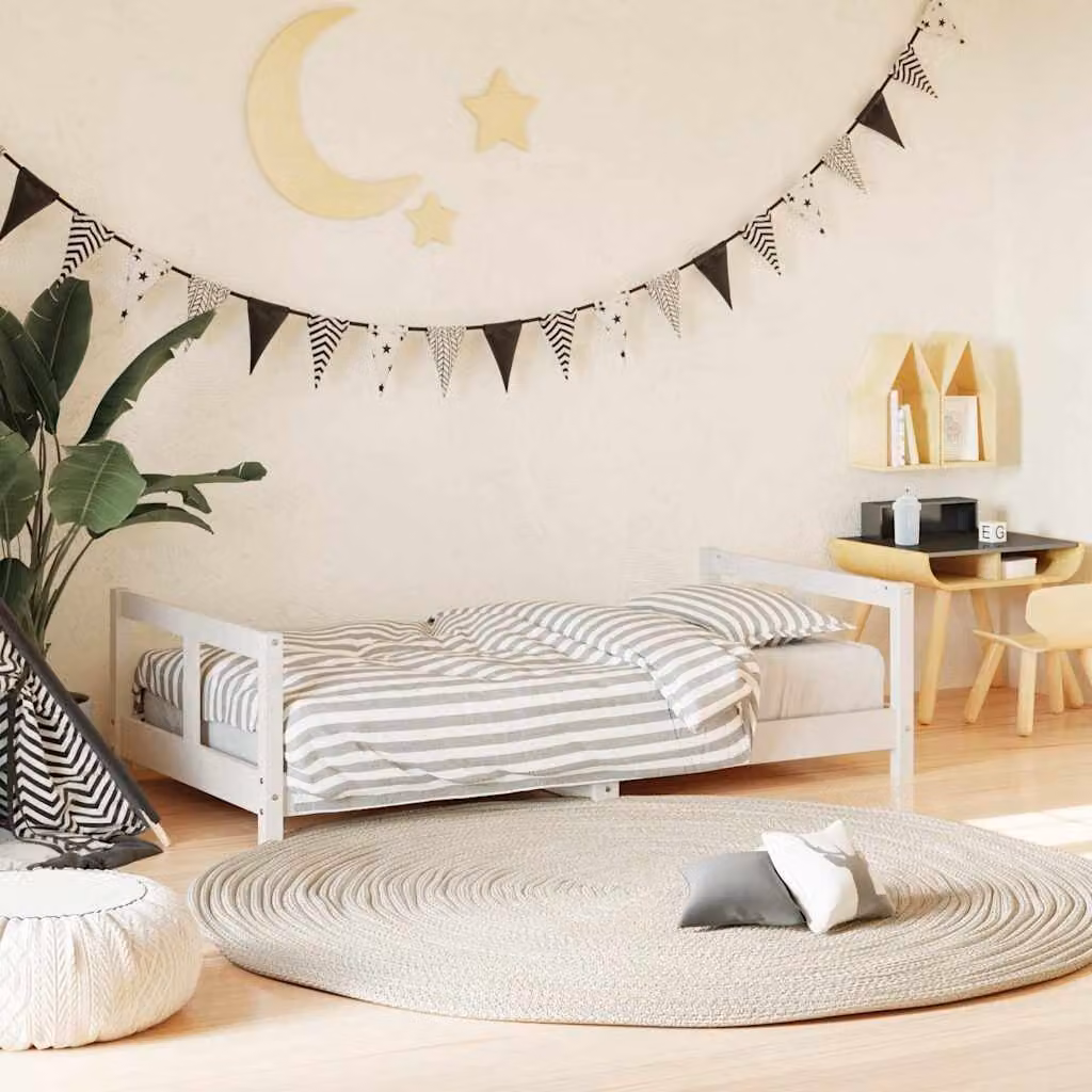 vidaXL Giroletto per Bambini in Legno Massello di Pino Bianco L: 160 cm, P: 80 cm, H: 85,5 cm