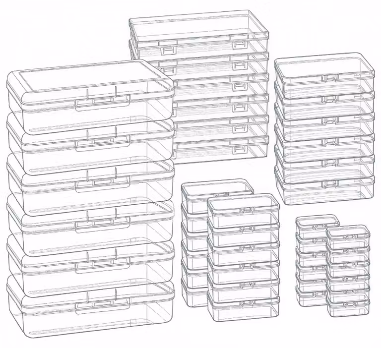 Inovra - Scatola portaoggetti con 42 pezzi - Mini contenitore in plastica - Trasparente - Coperchio con cerniera - Diverse dimensioni - Ideale per piccoli oggetti - Contenitore portaoggetti