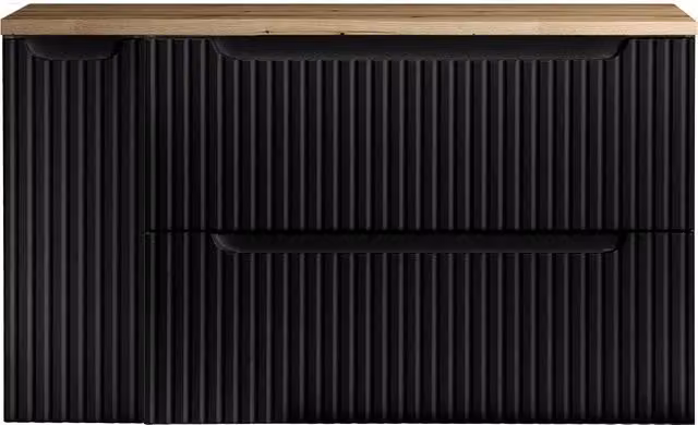 Mobile Sottolavabo da Parete NEWPORT con 2 Cassetti e Armadietto 100 x 60 x 40 cm - Nero / Effetto Rovere [en.casa]