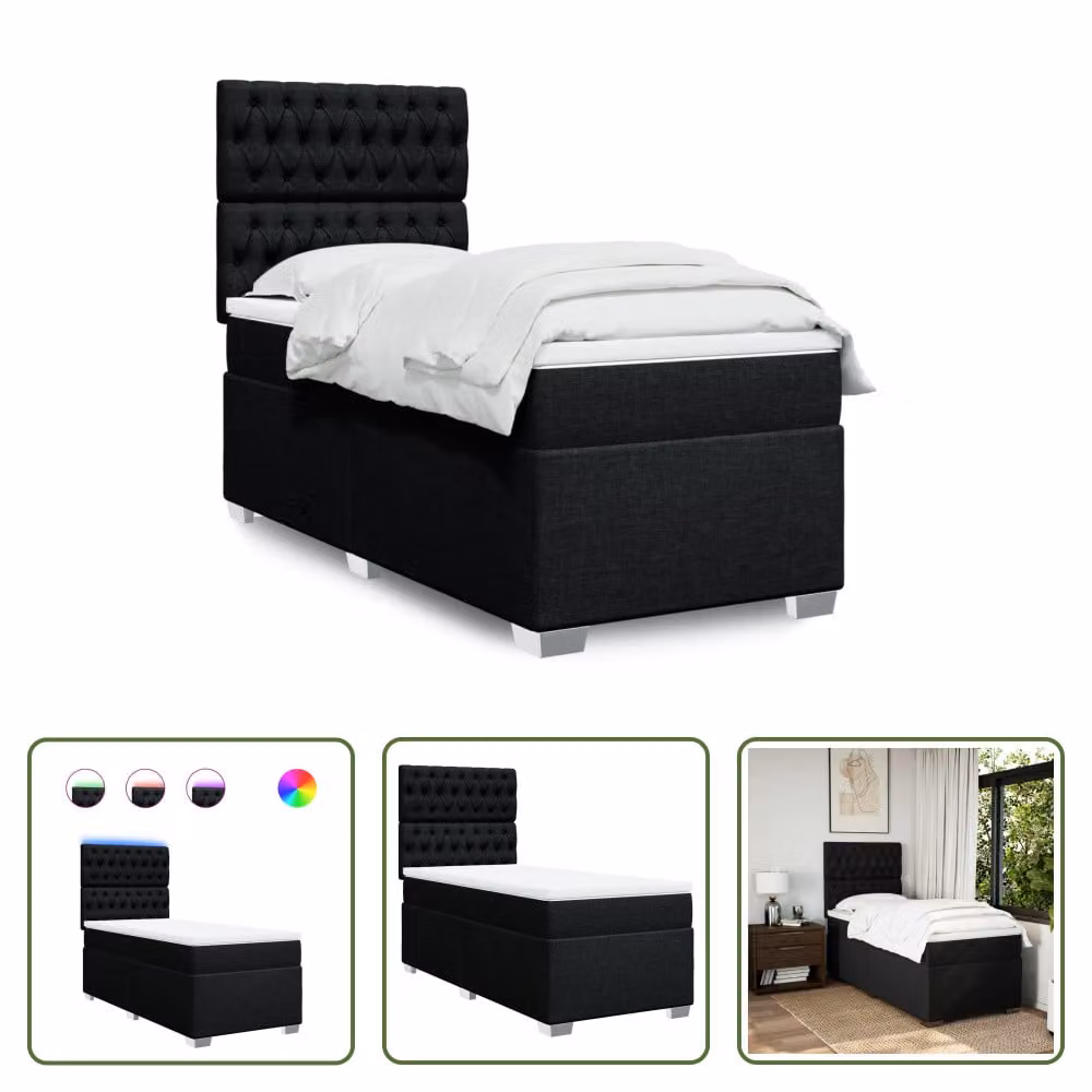 The Living Store Letto a molle con materasso nero 80x200 cm in tessuto
