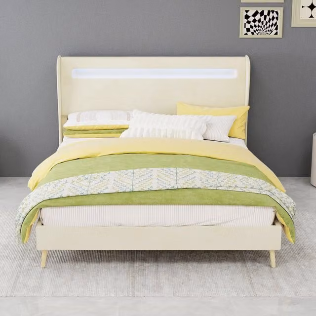 letto imbottito tessuto e metallo beige 140 x 200 cm
