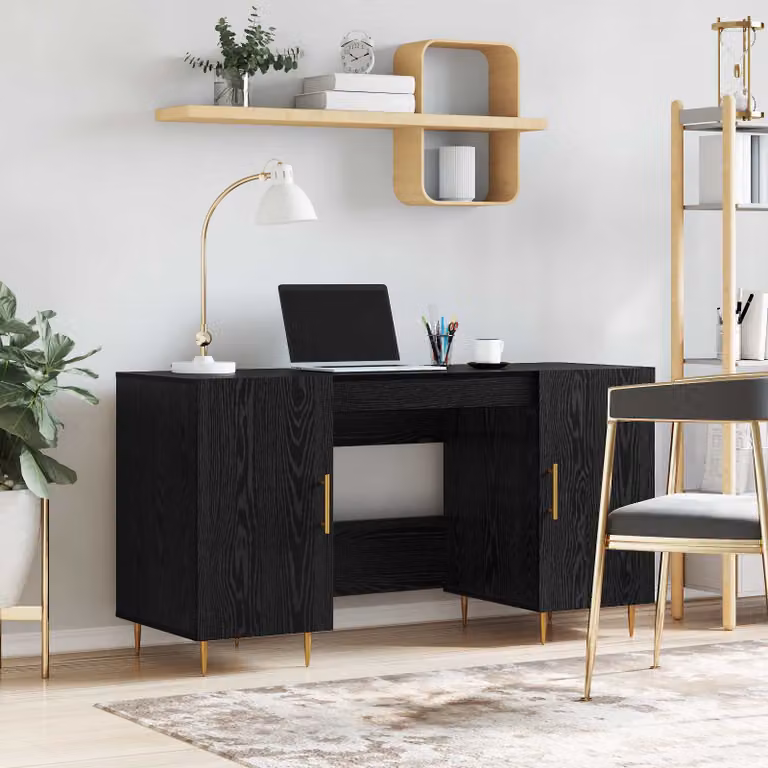 Scrivania moderna vidaXL in legno ingegnerizzato nero, L 140 x P 50 x H 75 cm