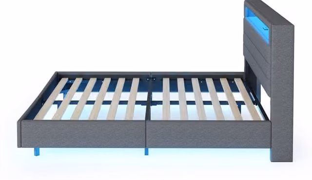 Letto matrimoniale imbottito Chicfurn grigio con vano contenitore, porte USB e illuminazione LED, L/P: 160 x 200 cm