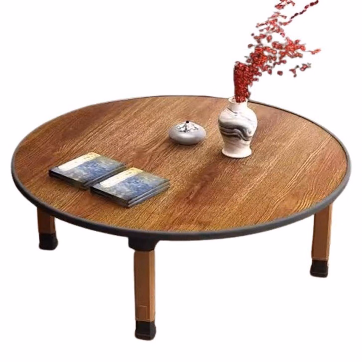 Tavolino pieghevole rotondo in stile giapponese, 80x80 cm, in MDF, ideale per l'uso con tatami