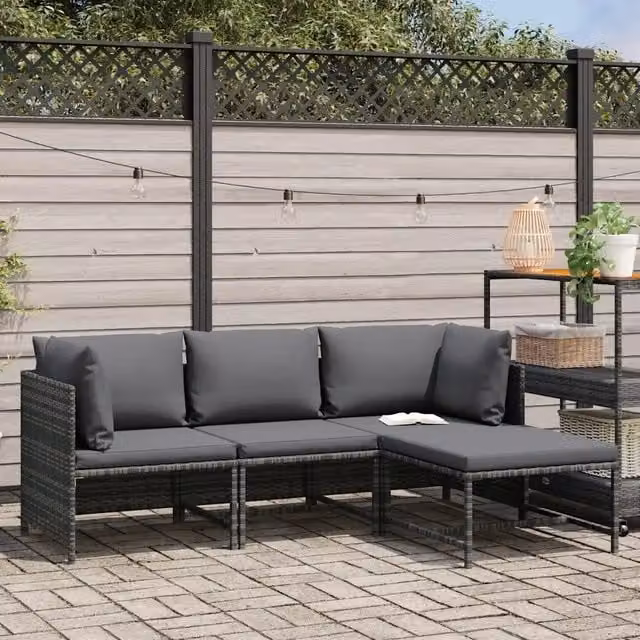 Set Divani da Giardino 4 pz | Set Salotto da Giardino con Cuscini in Polyrattan Grigio