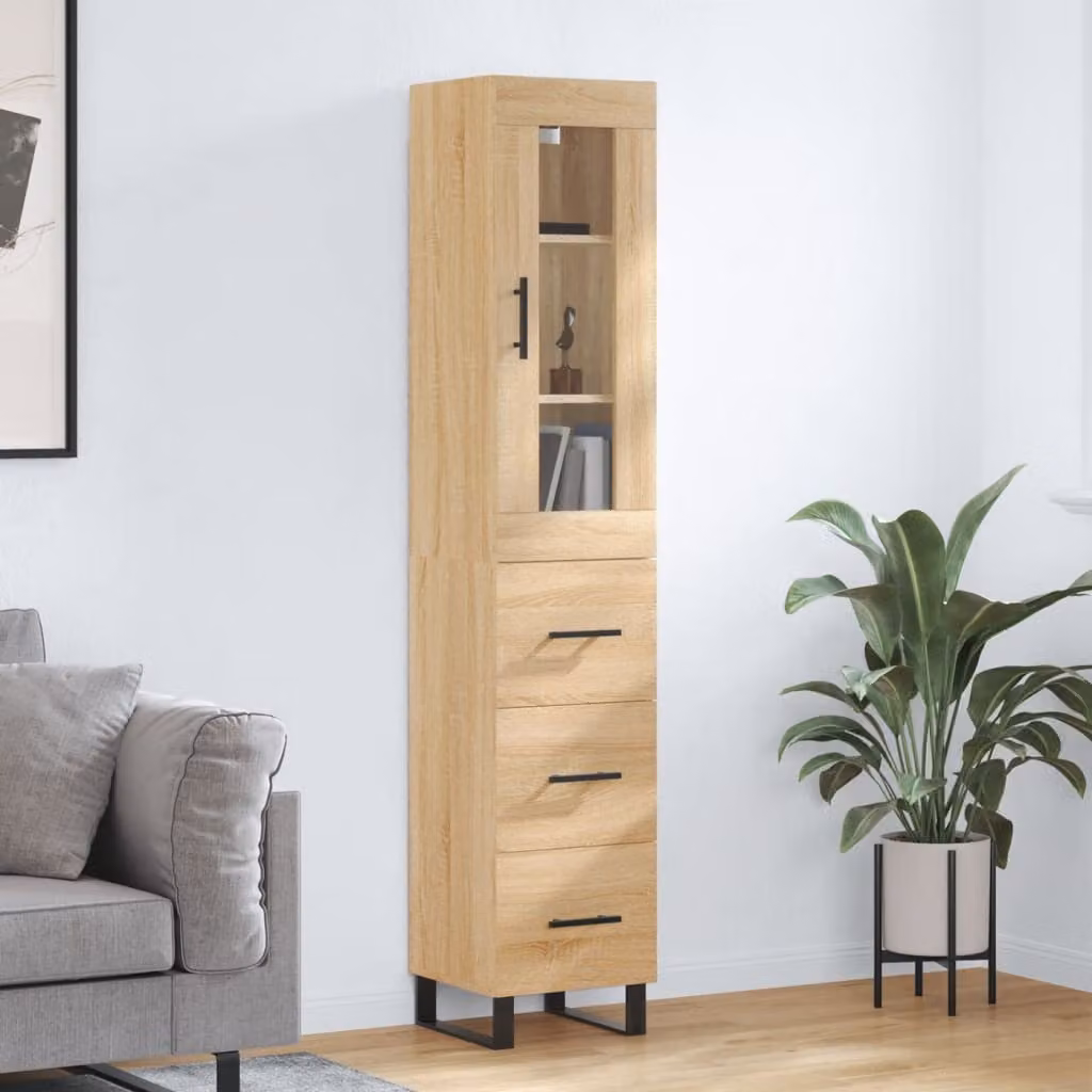 Credenza moderna vidaXL in legno e vetro marrone con ante in vetro, L/P/H: 34,5 x 34 x 180 cm