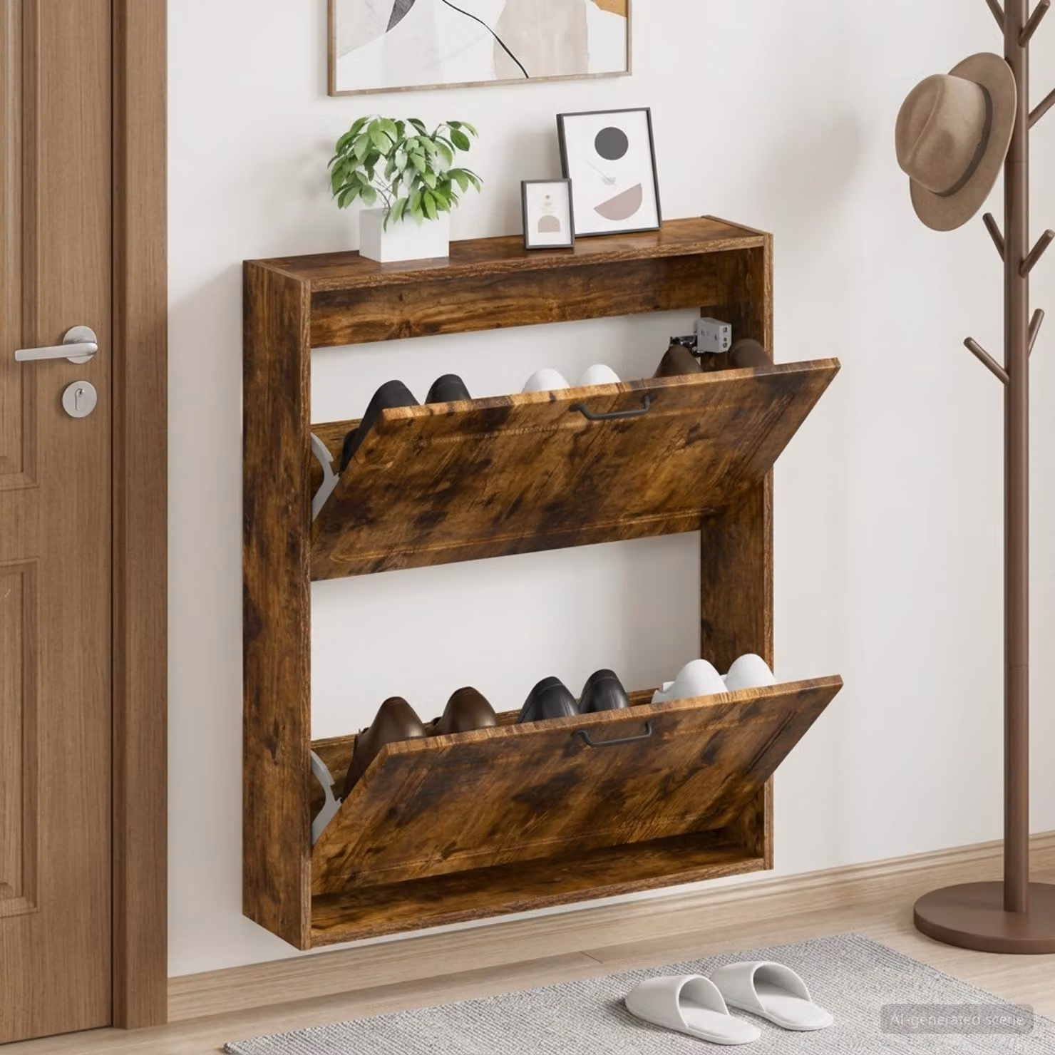 Mobiletto per scarpe da muro UTRECHT vidaXL moderno in marrone e nero L: 71 cm, P: 17 cm, H: 86 cm