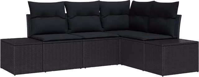 Set Divano da Giardino 4 pz | Set Salotto da Giardino Nero polyrattan
