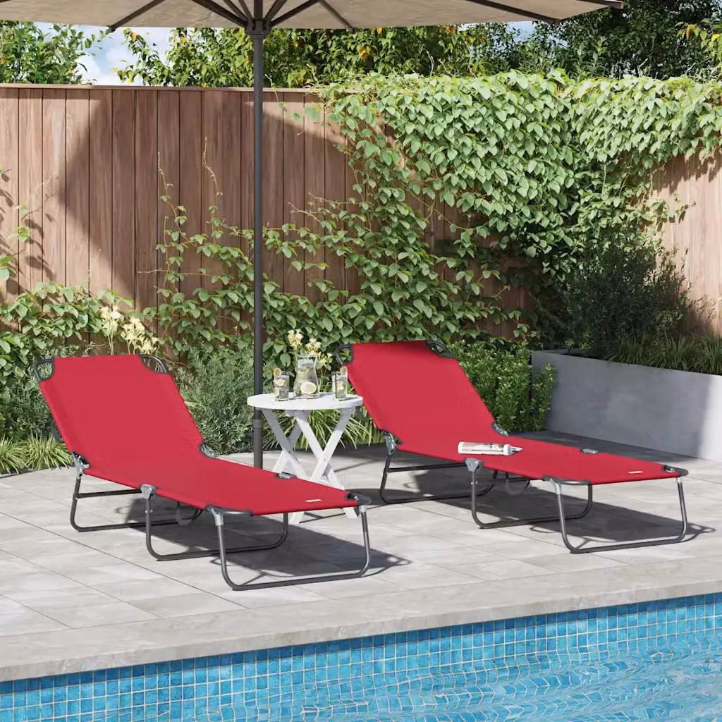 Set di 2 lettini prendisole pieghevoli vidaXL in poliestere rosso con struttura in acciaio verniciato a polvere e poggiatesta regolabile per giardino e terrazza