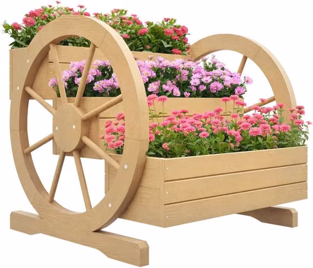 Vasiera a 3 livelli Minimal in legno per esterno, colore naturale, L: 61 cm, P: 62 cm, H: 57 cm