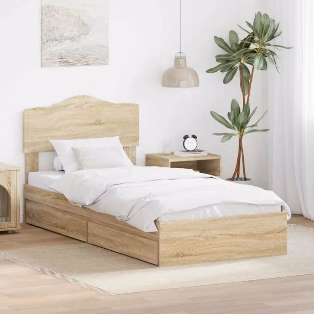 Letto con Contenitore e Testiera vidaXL in Rovere Sonoma, Marrone, L/P/H: 190 x 80 x 90 cm