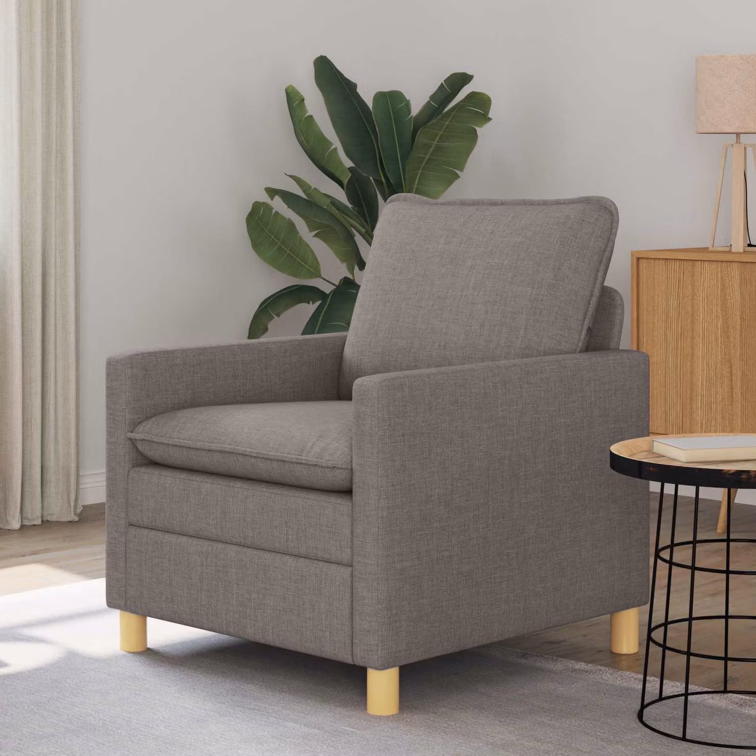 Divano vidaXL in tessuto beige e grigio con struttura imbottita, L: 76 cm, P: 81 cm, H: 87,5 cm