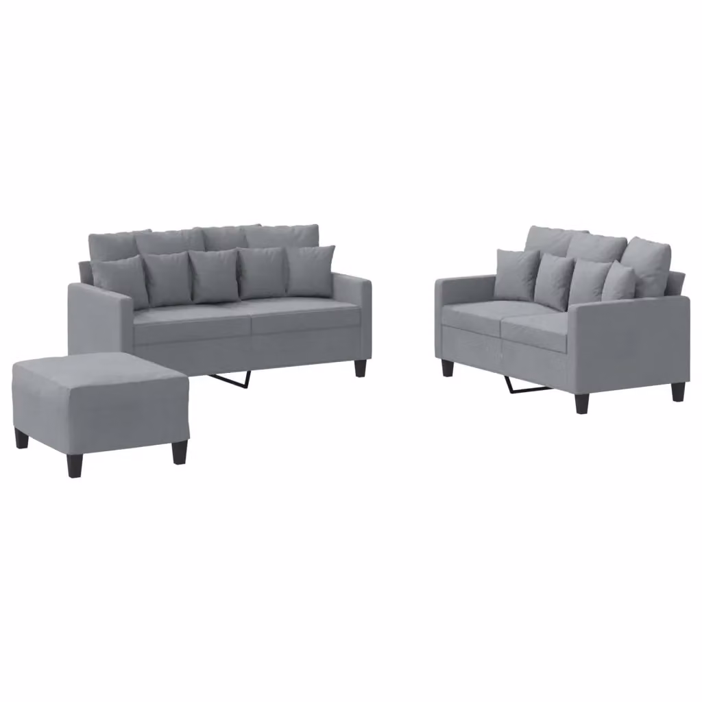 Set di 3 divani moderni vidaXL in tessuto grigio con cuscini decorativi per soggiorno – 2